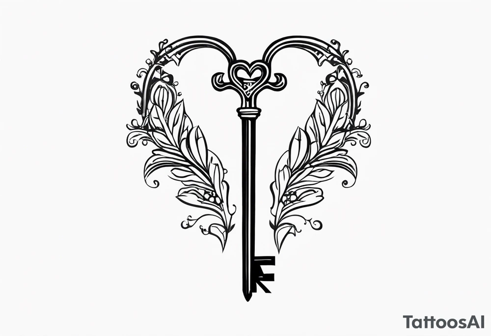 The word KEYRA made as a heart shaped antique key with the two teeth being the alphabetical letter RA tattoo idea