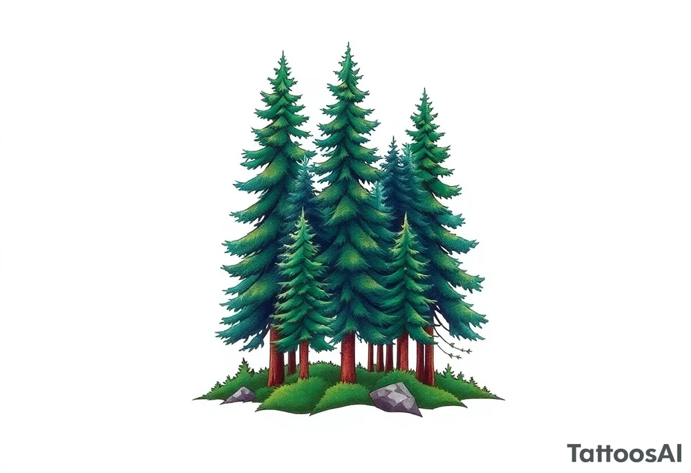 green trees forest tattoo idea