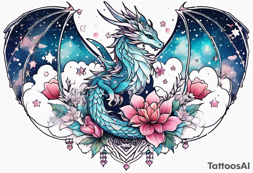 Constellation, wing , snow , cross , dragon female japan kawaii , flower tattoo idea