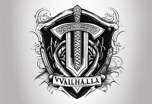 Valhalla sword shield axe 
stairs mist tattoo idea