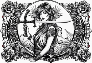 with lady juctice emblem a sword and a scale tattoo idea