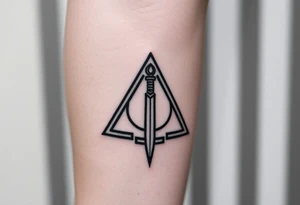 deathly hallows symbol from harry potter with a sword in the middle tattoo idea