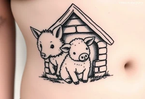 Three little pigs nursery Wolf and sheep as one hybrid 
animal hiding in a brick house from the big bad wolf I'll huff and puff blow house down tattoo idea