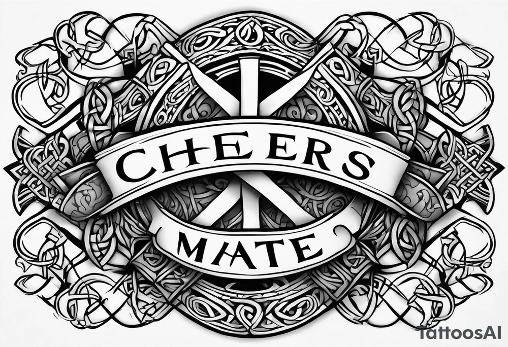 Cheers Mate text, armband +Celtic +grey Cancer Ribbon +tribal +artistic tattoo idea