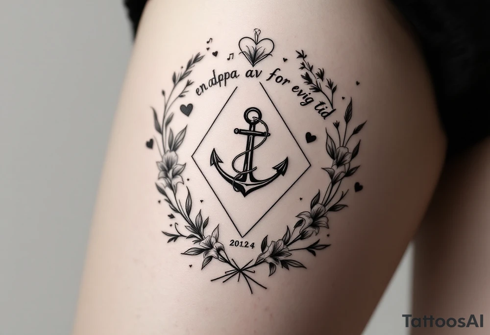 «En del av deg for evig tid
Pappa 20.12.24» Surrounded by long gladiolus, hearts, notes and an anchor tattoo idea