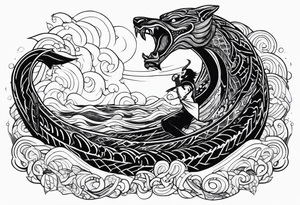 Thor getting eaten by the world serpent in the ocean tattoo idea
