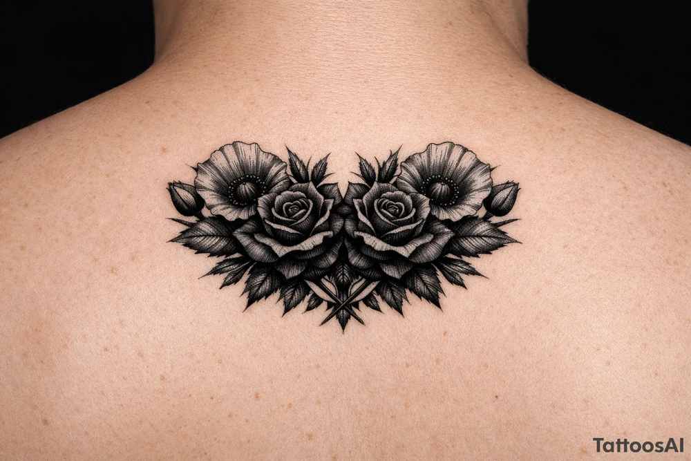 Black Roses and Poppies tattoo idea