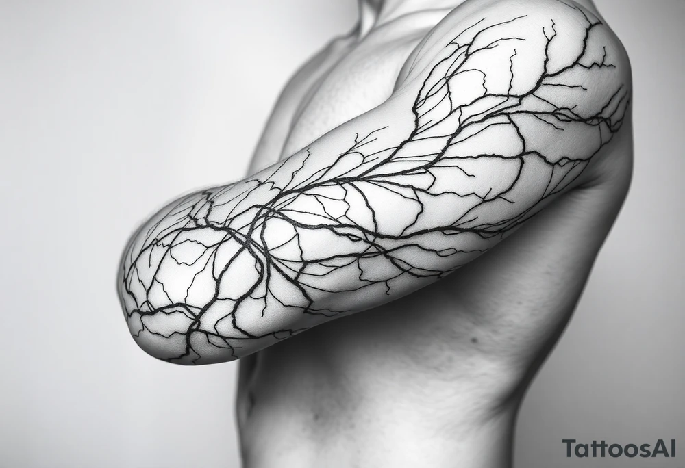 Lines that run/scattered across the veins, creating almost wound-like feel and is abstract linear. Almost paintbrush effects too. But not too many lines. tattoo idea