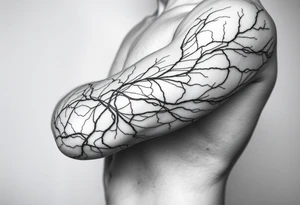 Lines that run/scattered across the veins, creating almost wound-like feel and is abstract linear. Almost paintbrush effects too. But not too many lines. tattoo idea