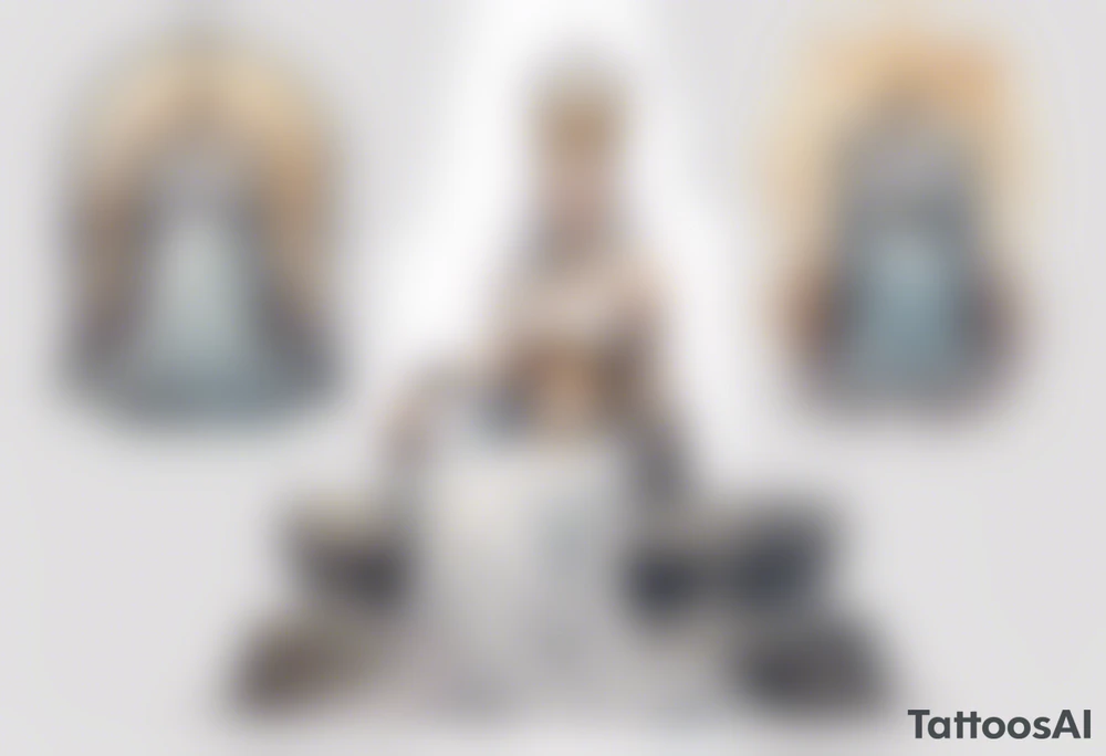 a Germanic queen wearing a simple iron crown sitting on a stone throne tattoo idea
