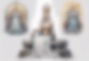 a Germanic queen wearing a simple iron crown sitting on a stone throne tattoo idea