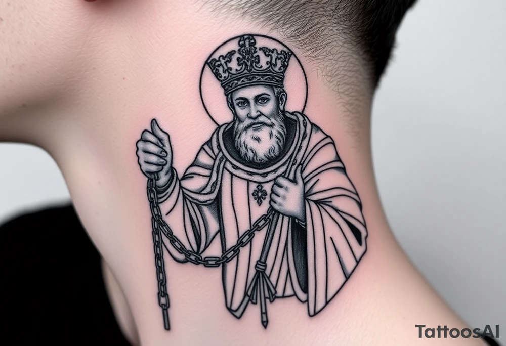 russian christian orthodox saint holding the russian orthodox thurible chains tattoo idea