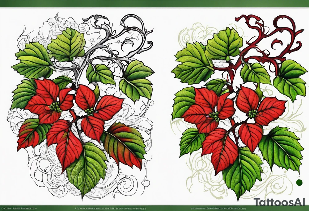 Poison oak vines with red a green coloration to wrap around leg and hips tattoo idea