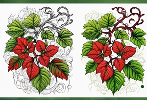 Poison oak vines with red a green coloration to wrap around leg and hips tattoo idea