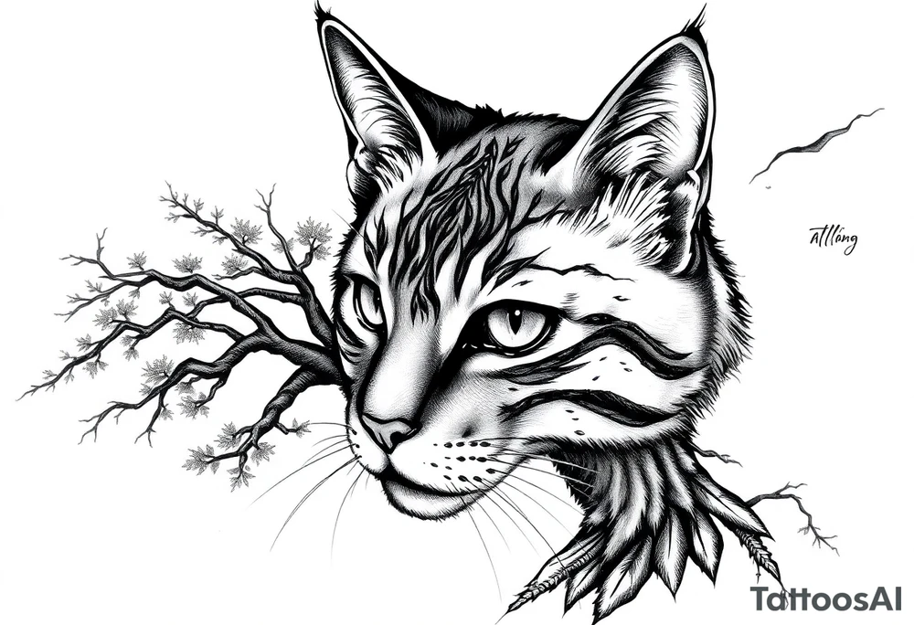 alley cat with treecolor pattern tattoo idea