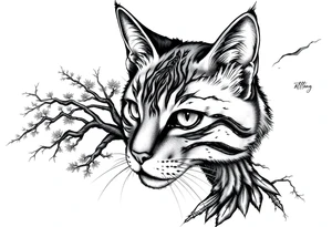 alley cat with treecolor pattern tattoo idea