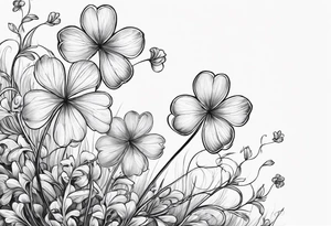 Two impressionist lightly drawn clovers with the name Liam on one stem and Sully on the other stem tattoo idea