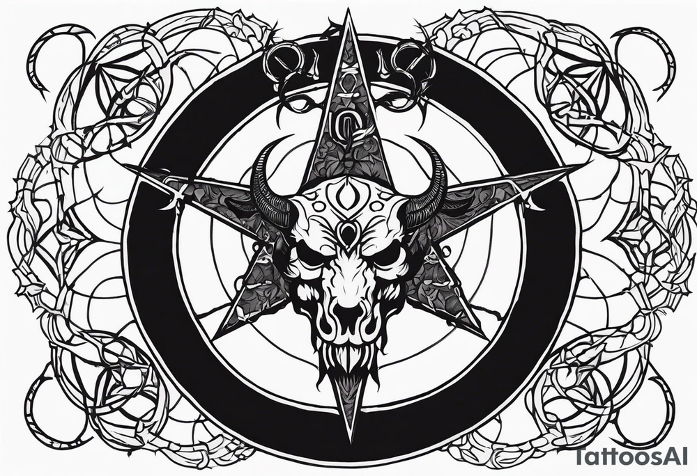 9 circles of baphomet hell dark, gloomy, brutal. Merged into one. tattoo idea