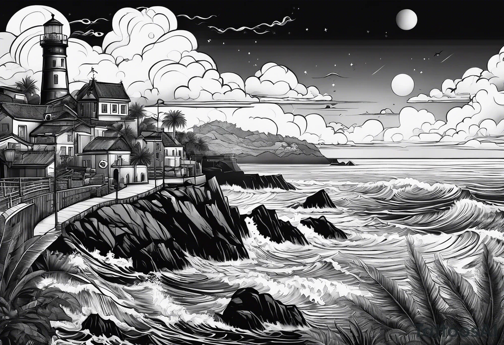 Sea view port tattoo idea