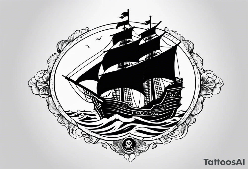 minimalist style pirate ship tattoo idea
