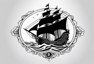 minimalist style pirate ship tattoo idea