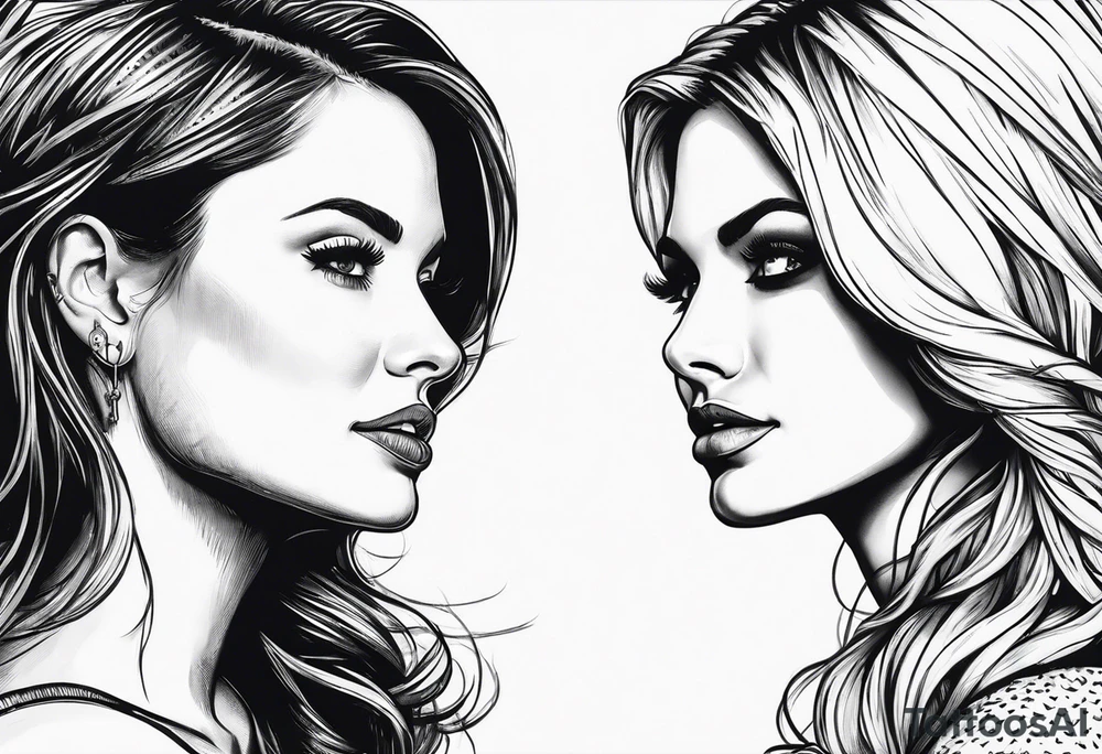 pretty woman vs ugly woman faces looking into each others eyes tattoo idea