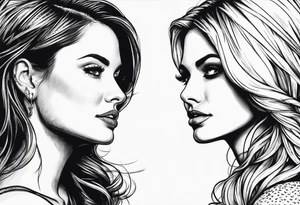 pretty woman vs ugly woman faces looking into each others eyes tattoo idea