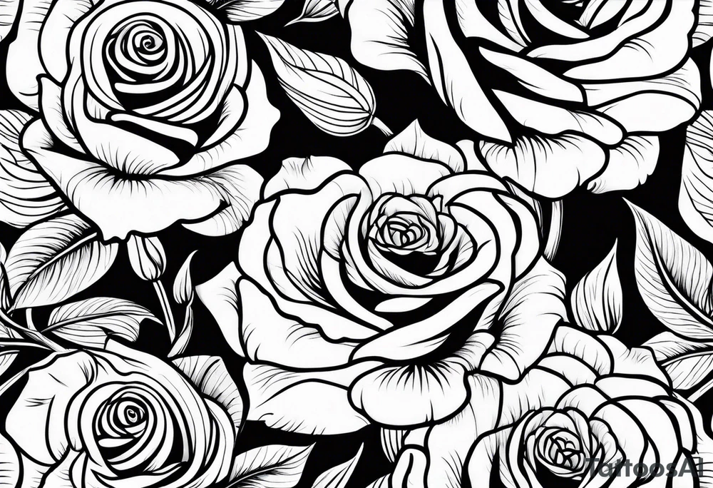 Roses and tulips with decorative swirls tattoo idea