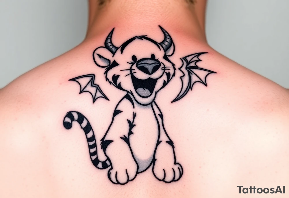 Cartoon tigger from Winnie the Pooh with devil horns and one as an angel tattoo idea