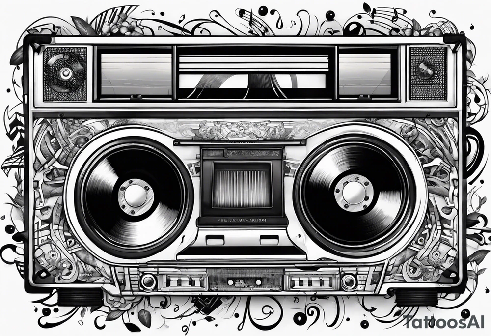 sleeve

music notes, a cassette tape record tattoo idea