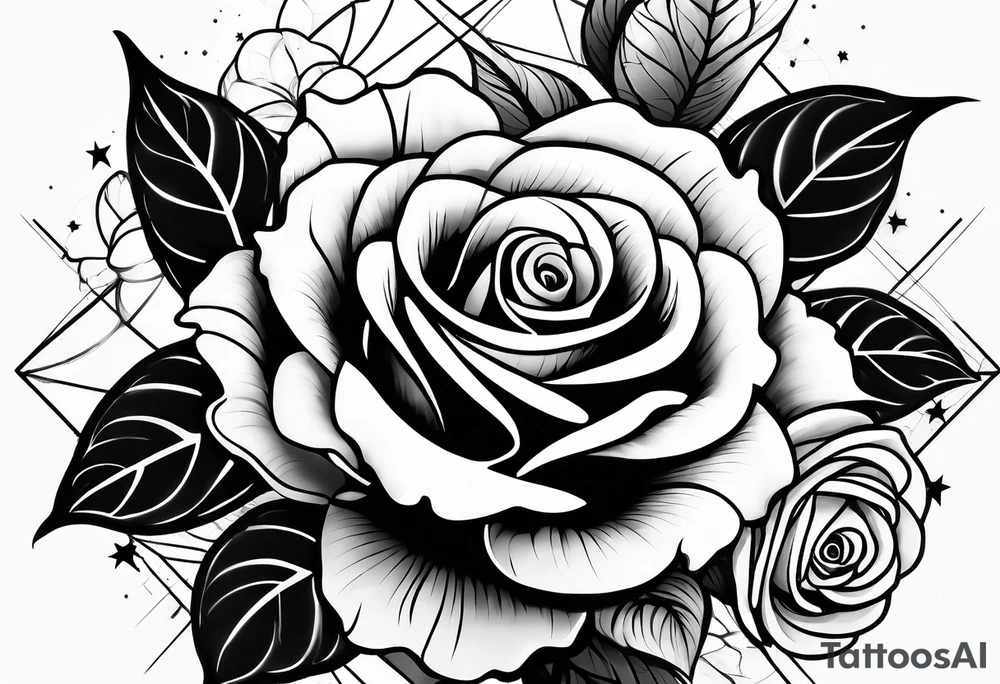 Tesseract with big roses and small stars tattoo idea