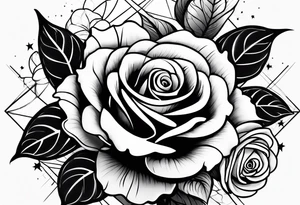 Tesseract with big roses and small stars tattoo idea