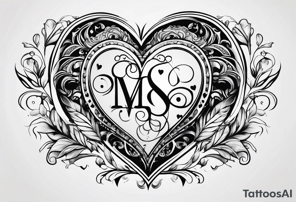 Simple Heart with the letters MS inside tattoo idea