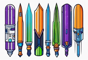 blue lightsaber, green lightsaber, orange lightsaber, purple lightsaber tattoo idea