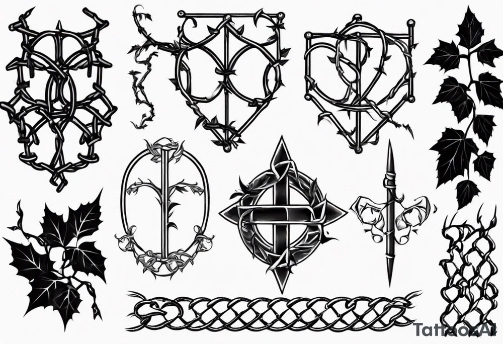 chain link fence with pointy ivy tattoo idea