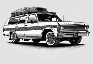 Car with a rooftent and add a citation in aboriginal Australian words in reference of the time. tattoo idea