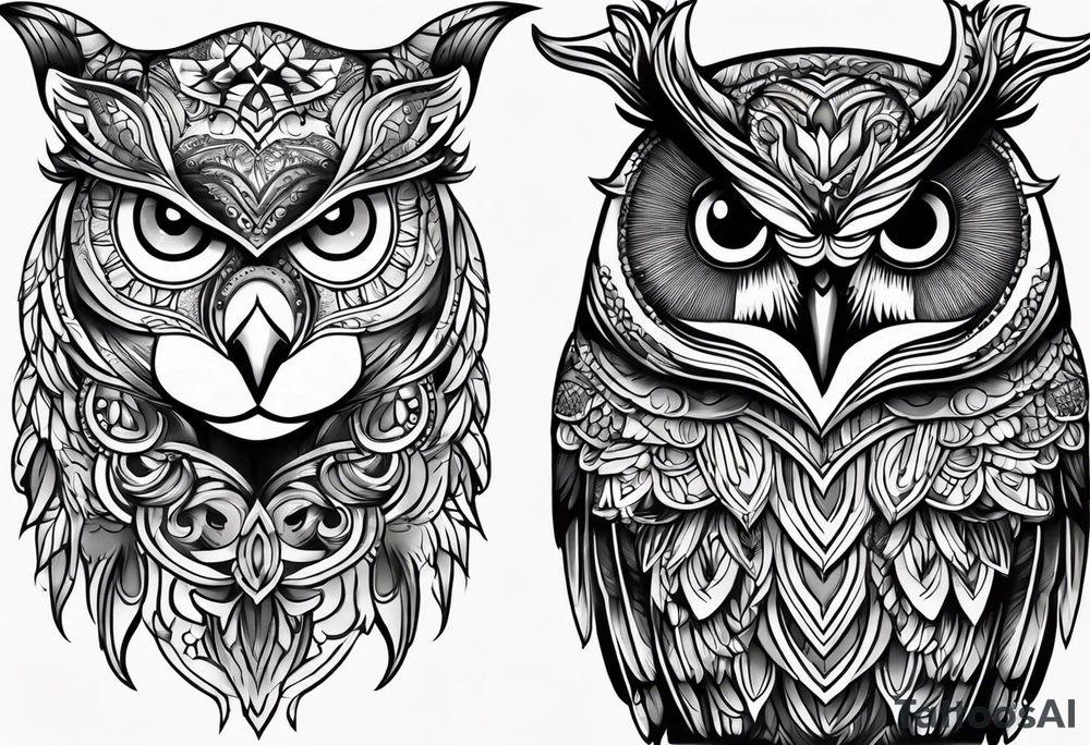 a cow and an owl standing next to each other tattoo idea