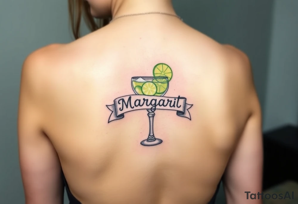 Margarita on the rocks with salt and lime and a traditional banner that says Margaret tattoo idea