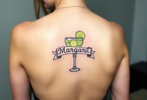 Margarita on the rocks with salt and lime and a traditional banner that says Margaret tattoo idea