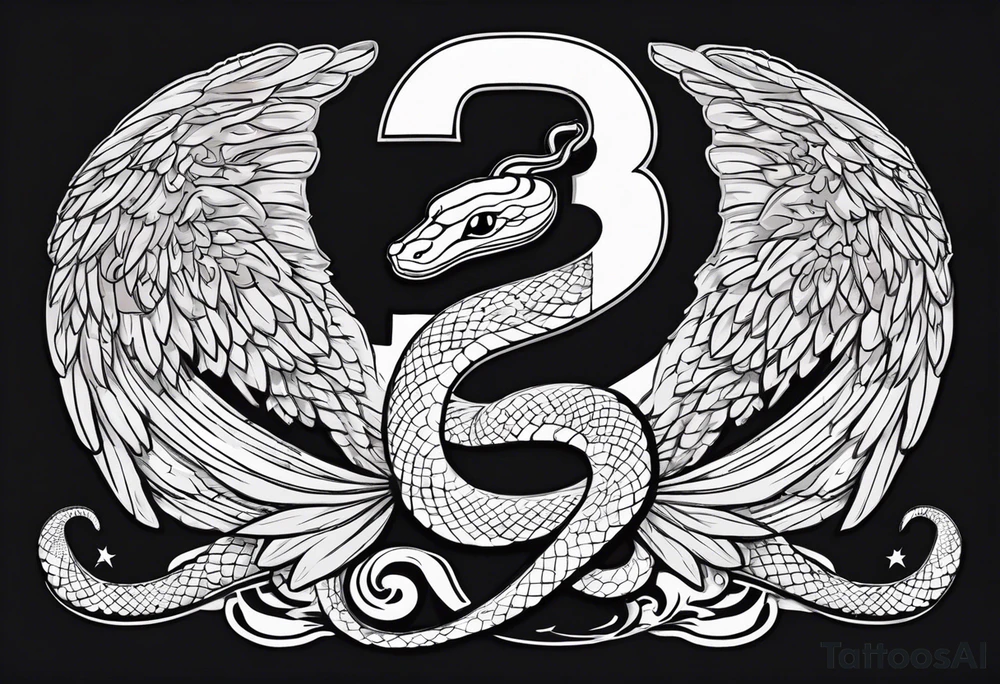 A snake with halo on her head and wings on the side, on the bottom with number 23 tattoo idea
