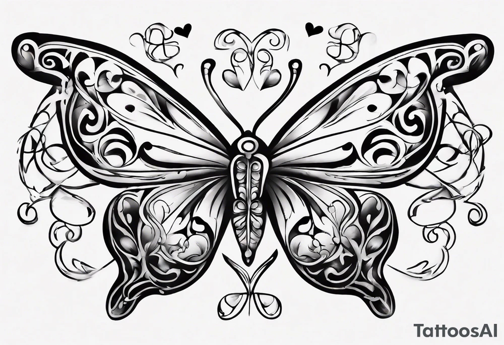 Butterfly with hearts, the name Layla Jones tattoo idea
