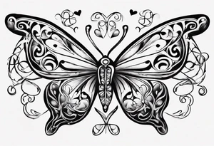 Butterfly with hearts, the name Layla Jones tattoo idea