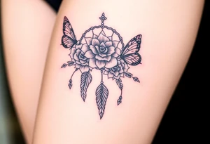 Dreamcatcher roses and butterflies tattoo idea