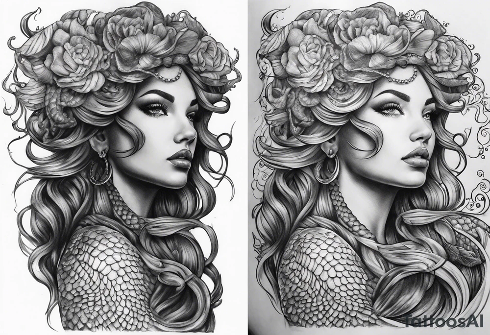 Medusa mermaid sleeve tattoo idea