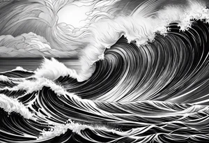 picture 8 by 8 centimeters of sea waves during a storm tattoo idea