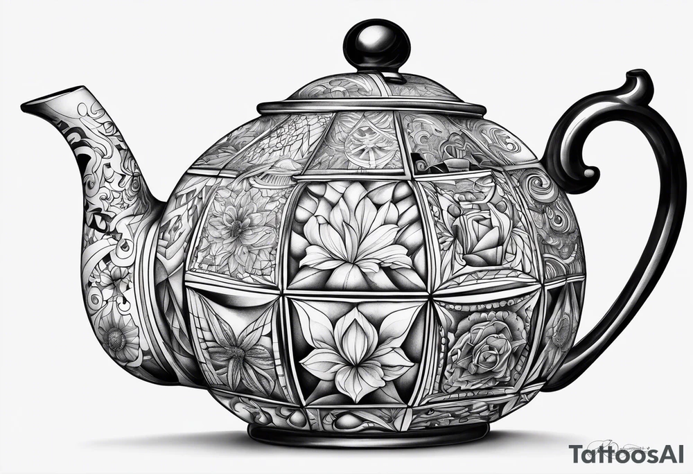 Teapot with 3-d cube tattoo idea