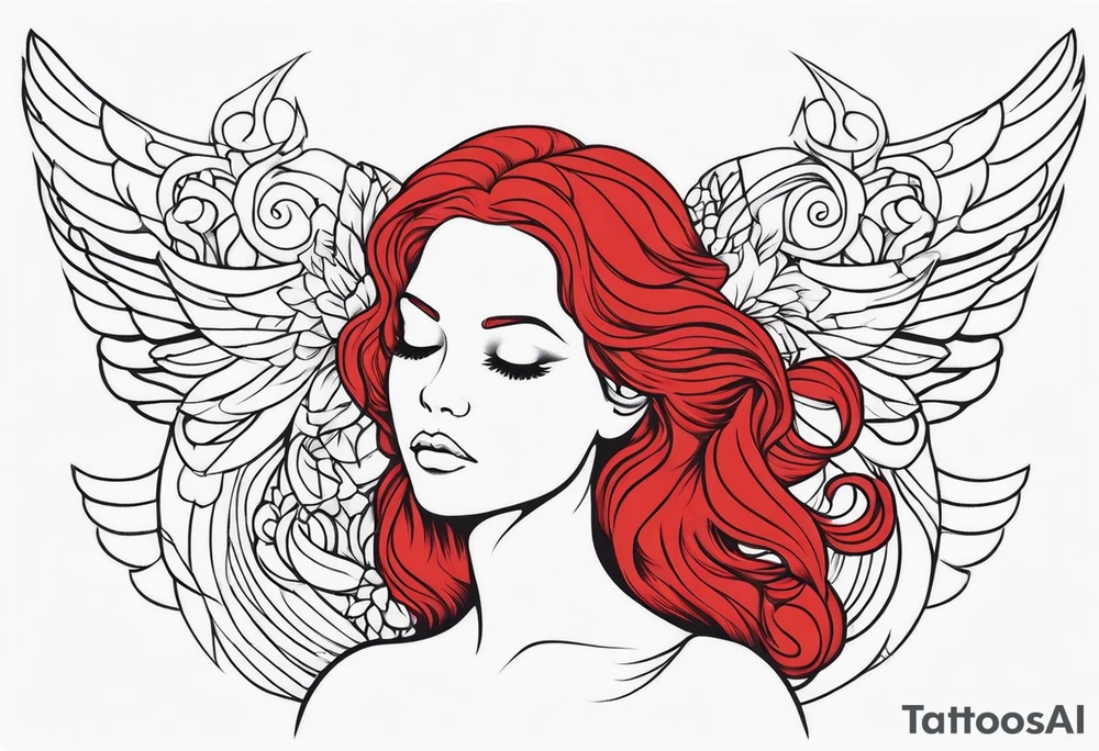 beautiful red hair angel girl tattoo idea