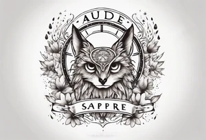 halb 
Fuchs halb Eule unter der Sonne mit dem Schriftzug Sapere Aude tattoo idea