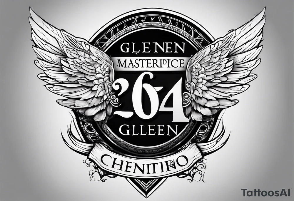 Simple tattoo with the word Glenn on a banner and angel wings tattoo idea