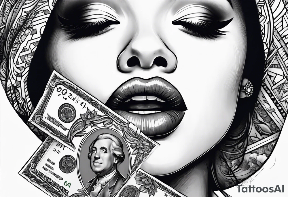 Girl mouth lips and money tattoo idea